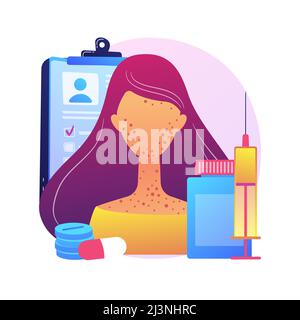 Drug allergy abstract concept vector illustration. Triggers of drug allergies, risk factors, medicine side effect, remedy intolerance test, allergic d Stock Vector