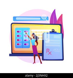 Online prescription system abstract concept vector illustration. Online medical prescription system, electronic prescribing, online pharmacy, e-prescr Stock Vector