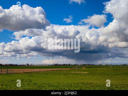 April shower over the green countryside of Holland Stock Photo