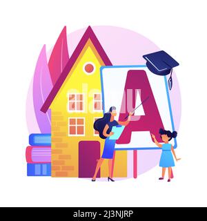 A vector illustration of Parents Teaching Kids Studying at Home Stock ...