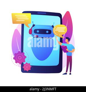Dialog with chatbot. Artificial intelligence reply to question. Tech support, instant messaging, hotline operator. AI assistant. Client bot consultant Stock Vector