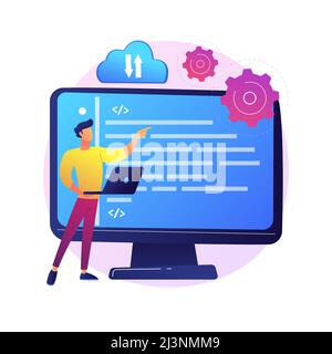 Uploading to cloud storage. Wireless access to information. Online service, global hosting, virtual space. Available and secure desktop. Vector isolat Stock Vector
