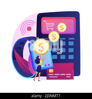 Contactless payment. Credit card reader. Enable NFC. Smart shopping, financial transaction, transfer money. E-commerce with smart watch. Online termin Stock Vector