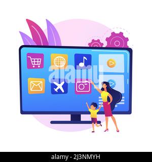 Paid programming idea. Commerce broadcasting. Smart television, remote tv controller. Infomercial, television commercial, modern teleshopping. Vector Stock Vector