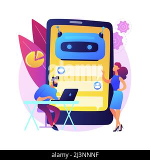 Chatbot development platform abstract concept vector illustration. Chatbot platform, virtual assistant development, cross-platform bot, wireframe, mob Stock Vector
