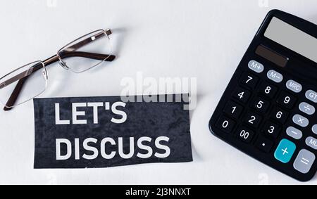 Conceptual hand writing showing Let's Discuss. Business photo showcasing Permission to Talk, Open Topic Discussion, Chat Exchange Stock Photo