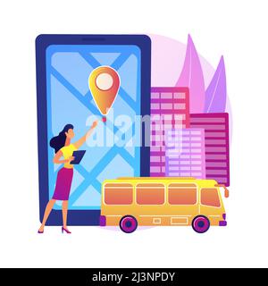 School bus tracking system abstract concept vector illustration. Bus tracking application, school smart transportation system, GPS location tracker, m Stock Vector