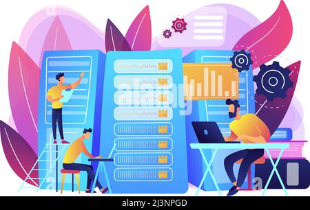 Data scientist, data analytics manager, database developer and administrator working. Big data job, database developers, careers in big data concept. Stock Vector