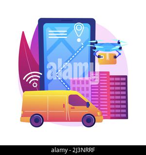 Autonomous delivery abstract concept vector illustration. Drone delivery, no human contact, automated courier service, autonomous robot, self driving Stock Vector