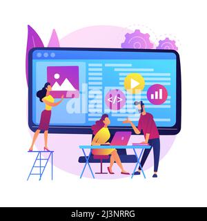 Software development team abstract concept vector illustration. Remote teamwork, digital team on demand, professional, certified software developer, h Stock Vector