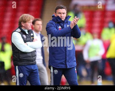 Sheffield, UK. 9th April 2022.   Paul Heckingbottom manager of Sheffield Utd during the Sky Bet Championship match at Bramall Lane, Sheffield. Picture credit should read: Simon Bellis / Sportimage Credit: Sportimage/Alamy Live News Stock Photo