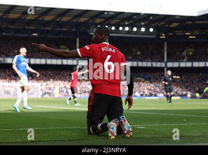 Liverpool, UK. 9th April 2022.   Paul Pogba of Manchester United reacts during the Premier League match at Goodison Park, Liverpool. Picture credit should read: Darren Staples / Sportimage Stock Photo