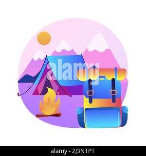 Summer camp abstract concept vector illustration. Sleepaway camp, vacation time, hiking and canoeing, science and nature, tent and campfire, high scho Stock Vector