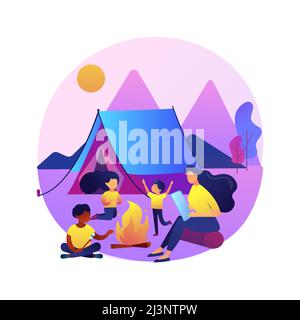 Summer camp for kids abstract concept vector illustration. International camp, online virtual program, meet new friends, socializing, scout camping, d Stock Vector