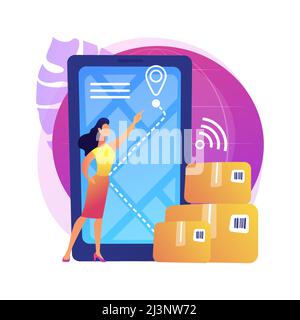 Smart delivery tracking abstract concept vector illustration. Track your orders, delivery status online, application software, package, international Stock Vector