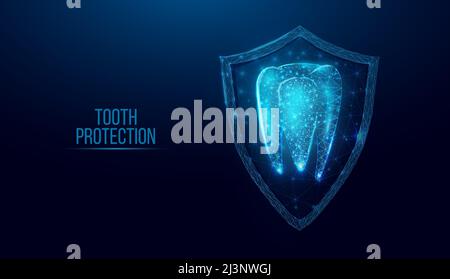 Tooth protection. Abstract wireframe low poly style banner. Dentistry services, teeth treatment, dental care, stomatology concept. Vector illustration Stock Vector