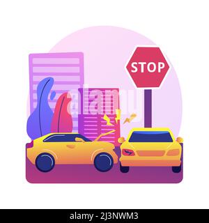 Traffic accident abstract concept vector illustration. Road accident report, traffic laws violation, single car crash investigation, injury statistics Stock Vector