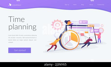 Workflow organization. Teamwork process. Deadlines respect. Efficient workday. Time management, effective time spending, time planning concept. Websit Stock Vector