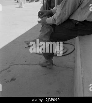 A Texas cattleman is distinguished by the type of boot he wears. Van Horn, Texas. Stock Photo