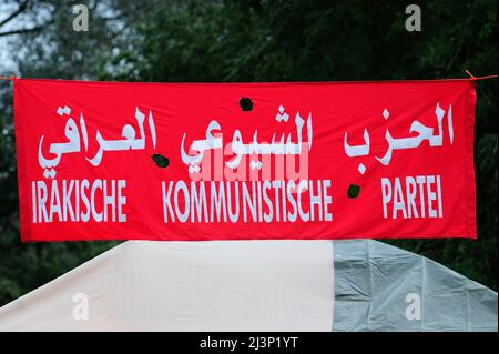 Vienna, Austria. 30th August 2014. People's Voice Festival at the Prater in Vienna. Banner of the Iraqi Communist Party Stock Photo