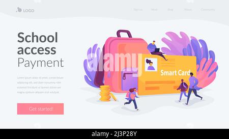 Student profile, school attendance, student identification microchip, school access concept. Website homepage interface UI template. Landing web page Stock Vector