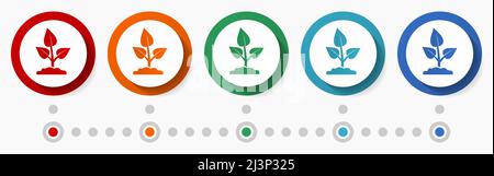 Garden, seed, plant concept vector icon set, infographic template, flat design colorful web buttons in 5 color options Stock Vector