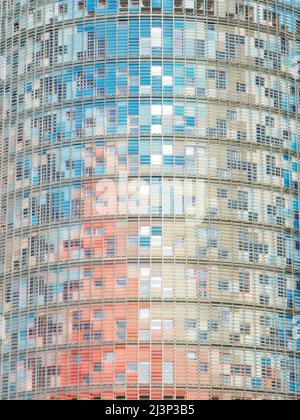 Torre Agbar or Agbar Tower, a 142 metre skyscraper designer by architect Jean Nouvel located in Glorias Square, Barcelona, Spain, Europe Stock Photo