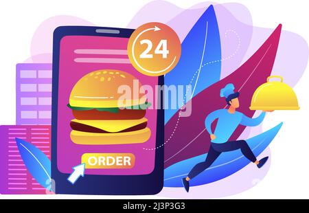 24 hours fast food delivery flat concept vector illustration Stock ...