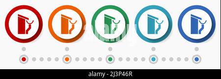 Gutter service concept vector icon set, infographic template, flat design colorful web buttons in 5 color options Stock Vector