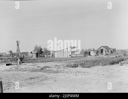 This family from Arkansas had one thousand dollars when they arrived in California. There are eleven children in family. They bought a forty acre piece of land on which they still owe one thousand dollars. A Farm Security Administration (FSA) loan bought them dairy cows, an irrigation plant, and seed for irrigated pasture lands. Note large vegetable garden and small house. Tulare County, California]. Stock Photo