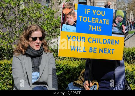 London, UK. 09th Apr, 2022. Protesters gather in Parliament Square. a 'Defend Ukraine' protest has been organised by the Labour Movement For Ukraine and PCS Union in central London Credit: Imageplotter/Alamy Live News Stock Photo