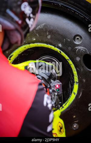 Melbourne, Victoria, Australia. 9th Apr, 2022. MELBOURNE, AUSTRALIA - APRIL 9: Scuderia Ferrari mechanic and wheel changing at the 2022 Australian Formula 1 Grand Prix on 9th April 2022 (Credit Image: © Chris Putnam/ZUMA Press Wire) Stock Photo