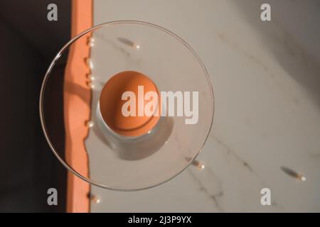 chicken egg in a glass top view Stock Photo