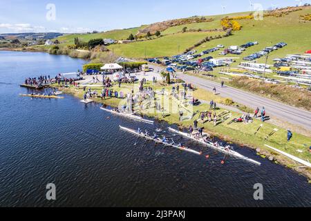 Drinagh, West Cork, Ireland. 9th Apr, 2022. Skibbereen Rowing Club held a 1km regatta on Drinagh lake today. Clubs attended from across Munster on what was a very sunny and warm day. There was a huge attendance at the regatta. Credit: AG News/Alamy Live News Stock Photo