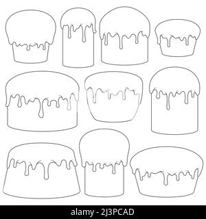 Set of black and white illustrations with Easter cakes. Isolated vector objects on a white background. Stock Vector