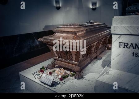 Empress Elisabeth of Austria (Sisi) sarcophagus at the Imperial Burial Vault, the Habsburg Dynasty Crypt - Vienna, Austria Stock Photo