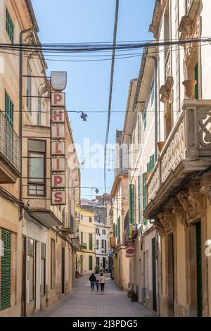 Felanitx, Spain; april 07 2022: Old advertising poster of the technology company Philips, in a shopping street in the Mallorcan town of Felanitx, Spai Stock Photo