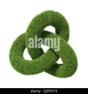 Torus knot made of realistic grass, isolated on white background. 3D illustration. Stock Photo