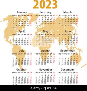 Calendar 2023 With World Map Week Starts On Monday 2j3ph54 