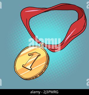 sports prize medal first place 1 gold, leader winner Stock Vector