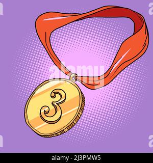 sports prize medal third place 3 bronze, participant of the competition Stock Vector