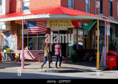 South Philly Barbacoa, 1140 S 9th St, Philadelphia storefront photo of a Mexican restaurant in the Italian Market. Pennsylvania Stock Photo