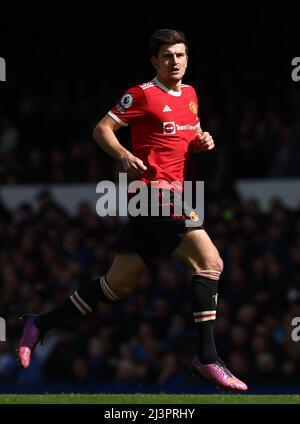 Liverpool, England, 9th April 2022.   Harry Maguire of Manchester United during the Premier League match at Goodison Park, Liverpool. Picture credit should read: Darren Staples / Sportimage Stock Photo