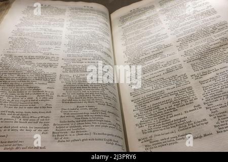 Dr Johnson's English Dictionary displayed in his house in Lichfield, Staffordshire, England, UK Stock Photo