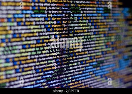 Code background. Web programming language written by the developer. HTML, CSS, javascript and web programming codes in code editor Stock Photo