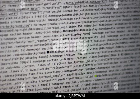 Code background. Web programming language written by the developer. HTML, CSS, javascript and web programming codes in code editor Stock Photo