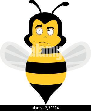 Vector character illustration of a cartoon bee with a thinking expression Stock Vector