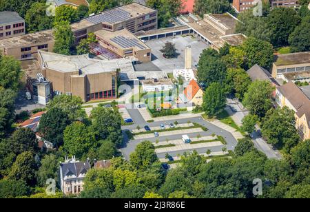 Aerial view, Kamen square shopping centre in Kampstraße in the district of Kolonie Tannenberg, Kamen, Ruhr area, North Rhine-Westphalia, Germany, Luft