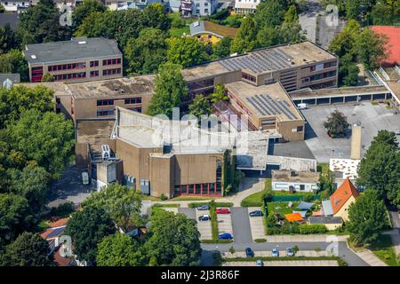 Aerial view, Kamen square shopping centre in Kampstraße in the district of Kolonie Tannenberg, Kamen, Ruhr area, North Rhine-Westphalia, Germany, Luft