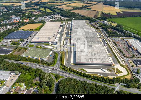 Aerial view, Unna / Kamen industrial estate with P3 Kamen logistics park, Kamen, Ruhr region, North Rhine-Westphalia, Germany, Luftbild, Gewerbegebiet